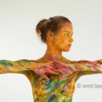 Variations IV: body-painted model in colored stripes