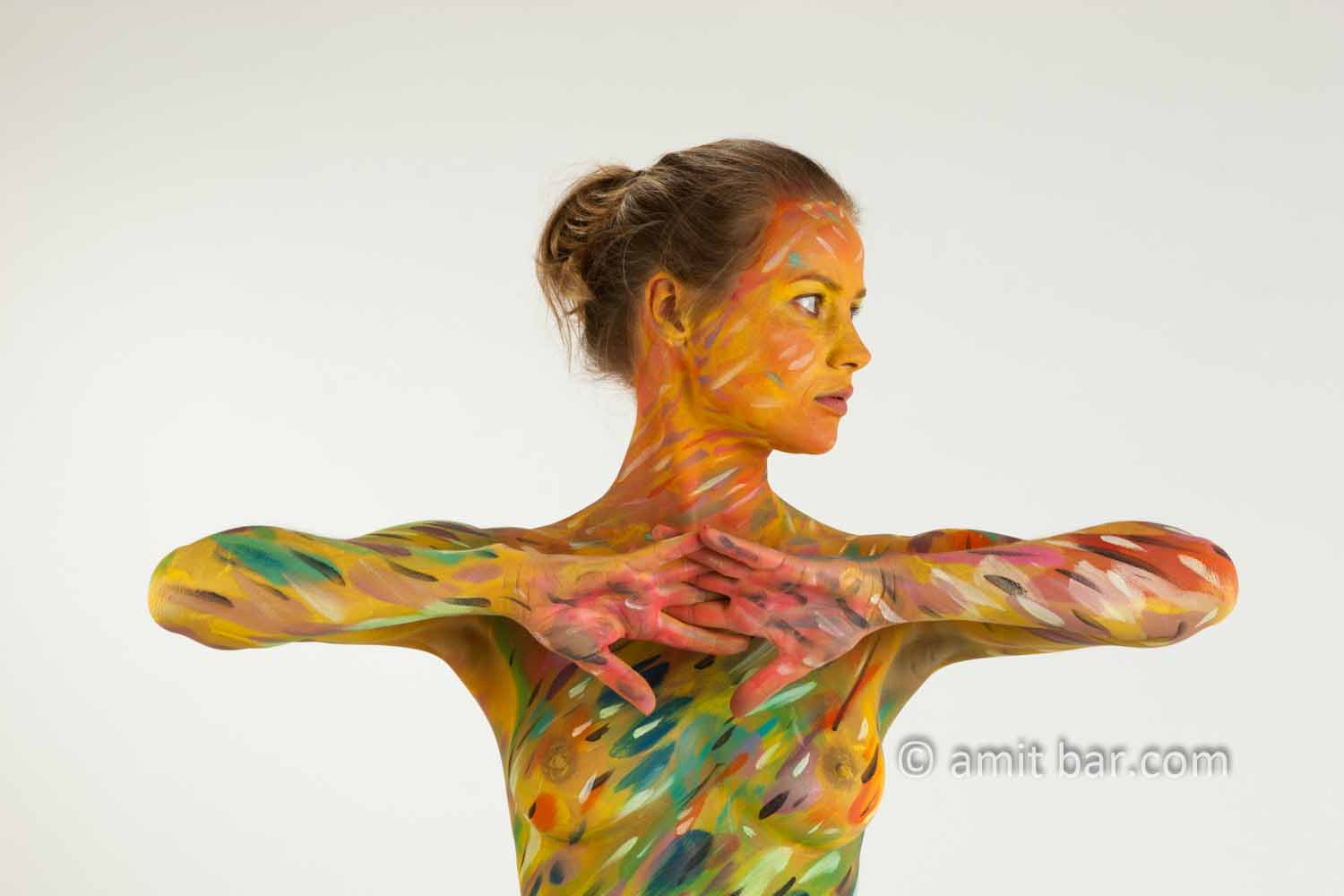 Variations IV: body-painted model in colored stripes