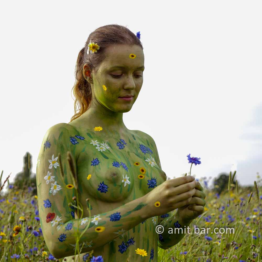 Wild flowers II: Body-painted woman with wild flowers