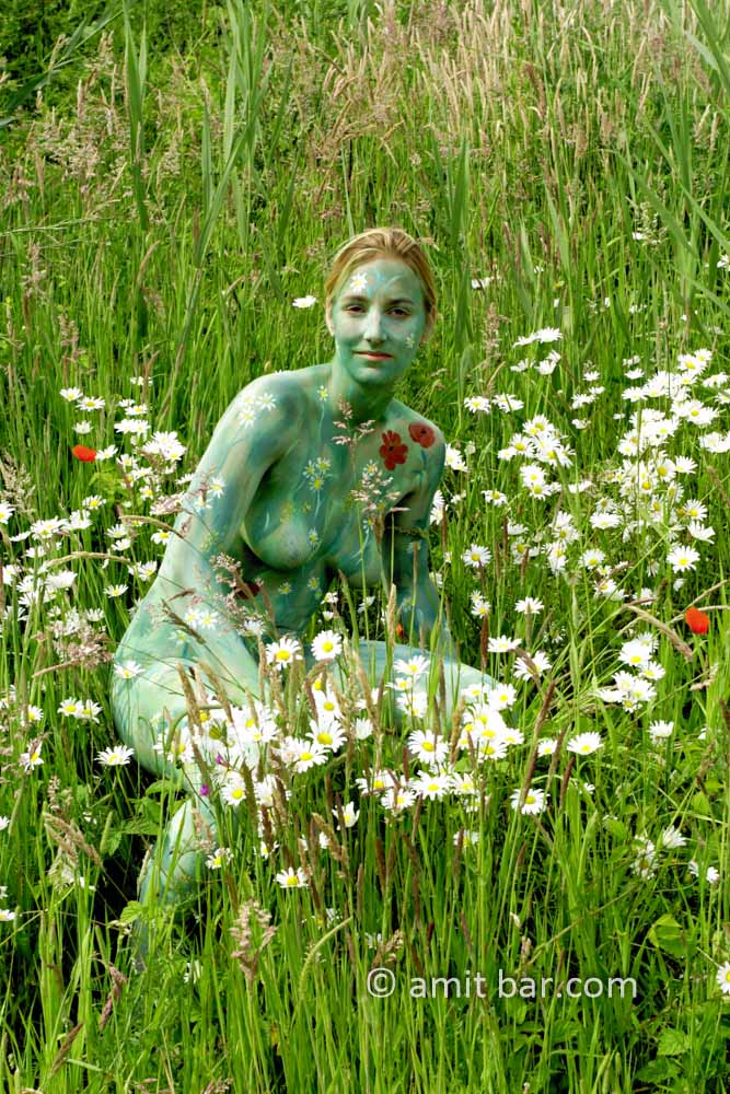 Wild spring flowers I: Body-painted woman with wild flowers