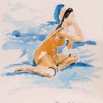 Woman on a blue cloth. Aquarel