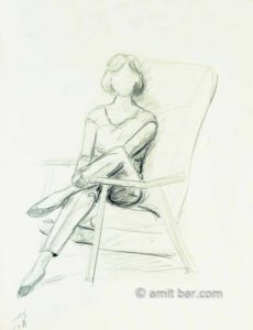 Woman on armchair. Pencil drawing
