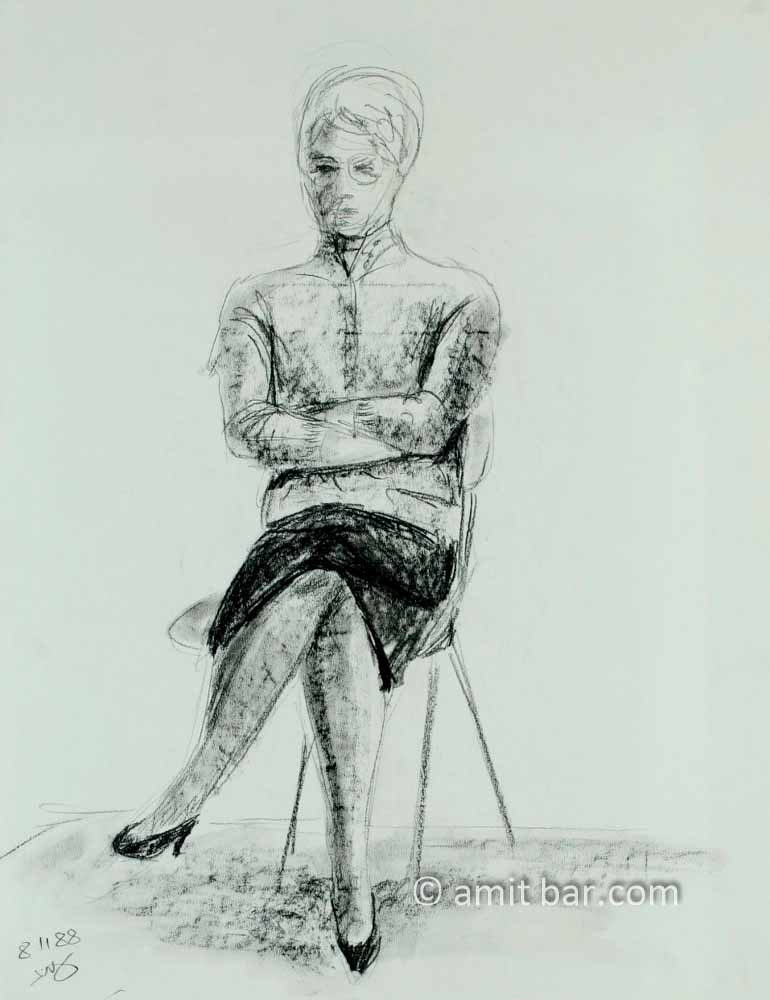 Woman on chair. Charcoal drawing
