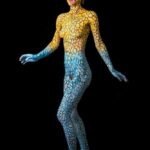 Yellow & Blue I: Body-painted model Dulcamara is dancing in my studio
