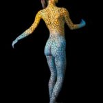 Yellow & Blue II: Body-painted model Dulcamara is dancing in my studio